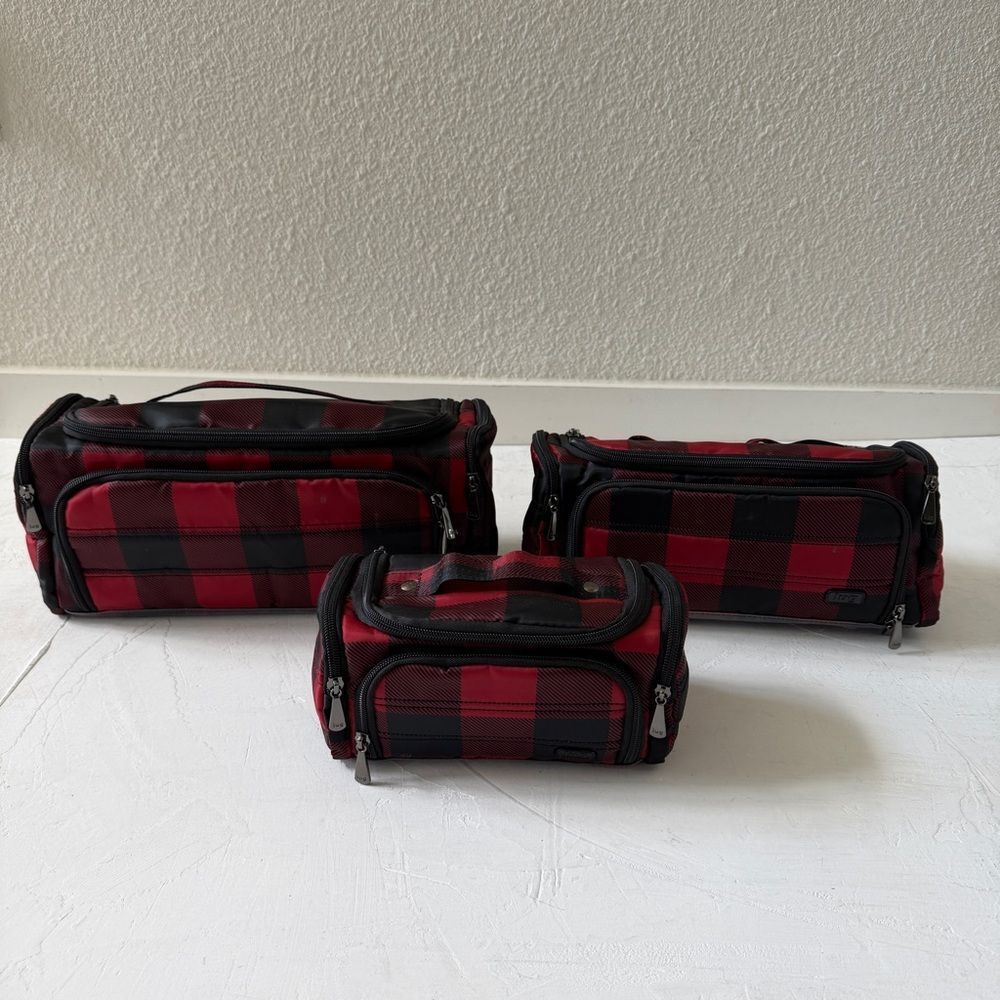 Lug Travel Cosmetics Case, Red and Black Plaid Pattern Set of 3